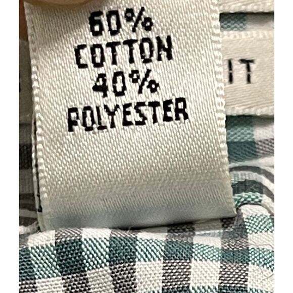 Van Heusen Shirt Mens Size 15.5 32/33 Green Gray White Checkered Button Up STAIN - Picture 7 of 7